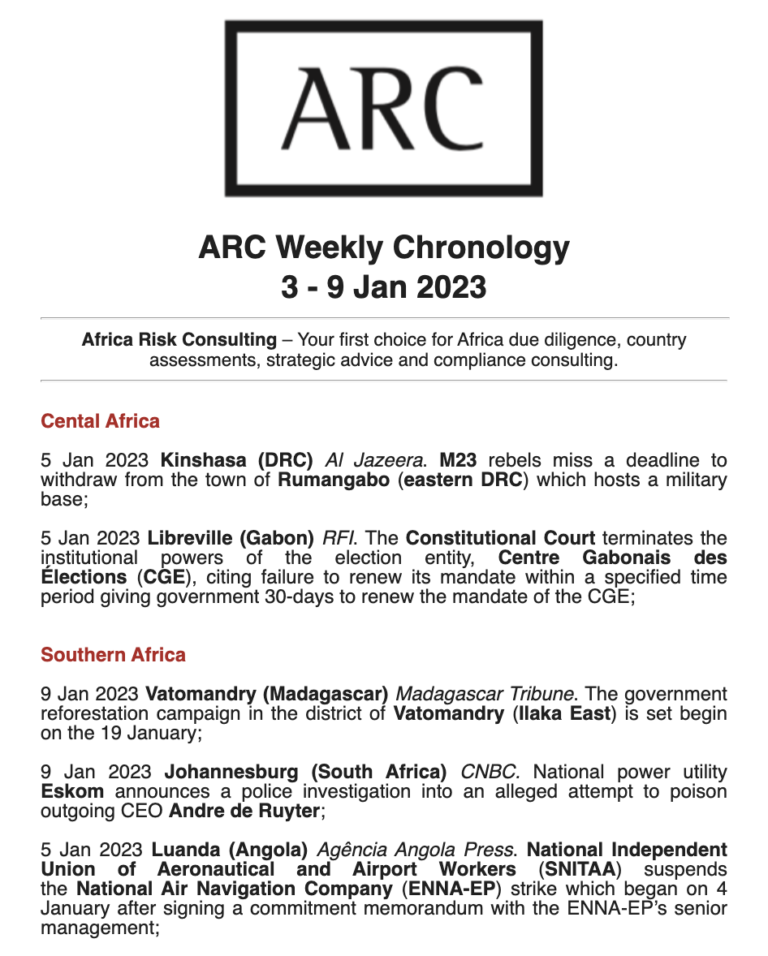 Example, ARC Weekly Chronology